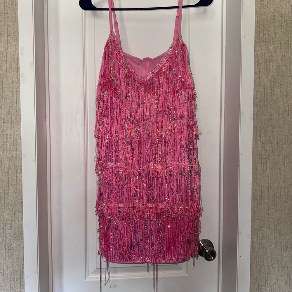 SHEIN Glittering Pink Fringe Dress